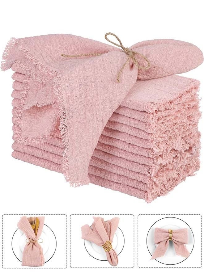 Forest Home Cotton Linen Cloth Napkin, 12 Pcs Handmade Cloth Napkin with Fringe, 17 x 17" Soft Cloth Dinner Wedding Napkin Square Rustic Fringe Napkin for Dinners, Parties, Weddings, Dusty PinkWedding - Image 1